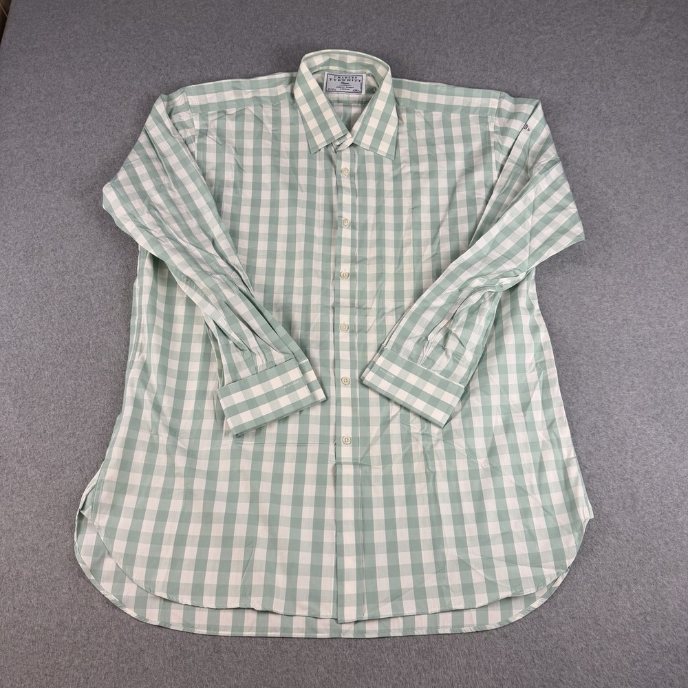 Charles Tyrwhitt Classic Mint Gingham Dress Shirt 17 35 Cotton Spread Collar